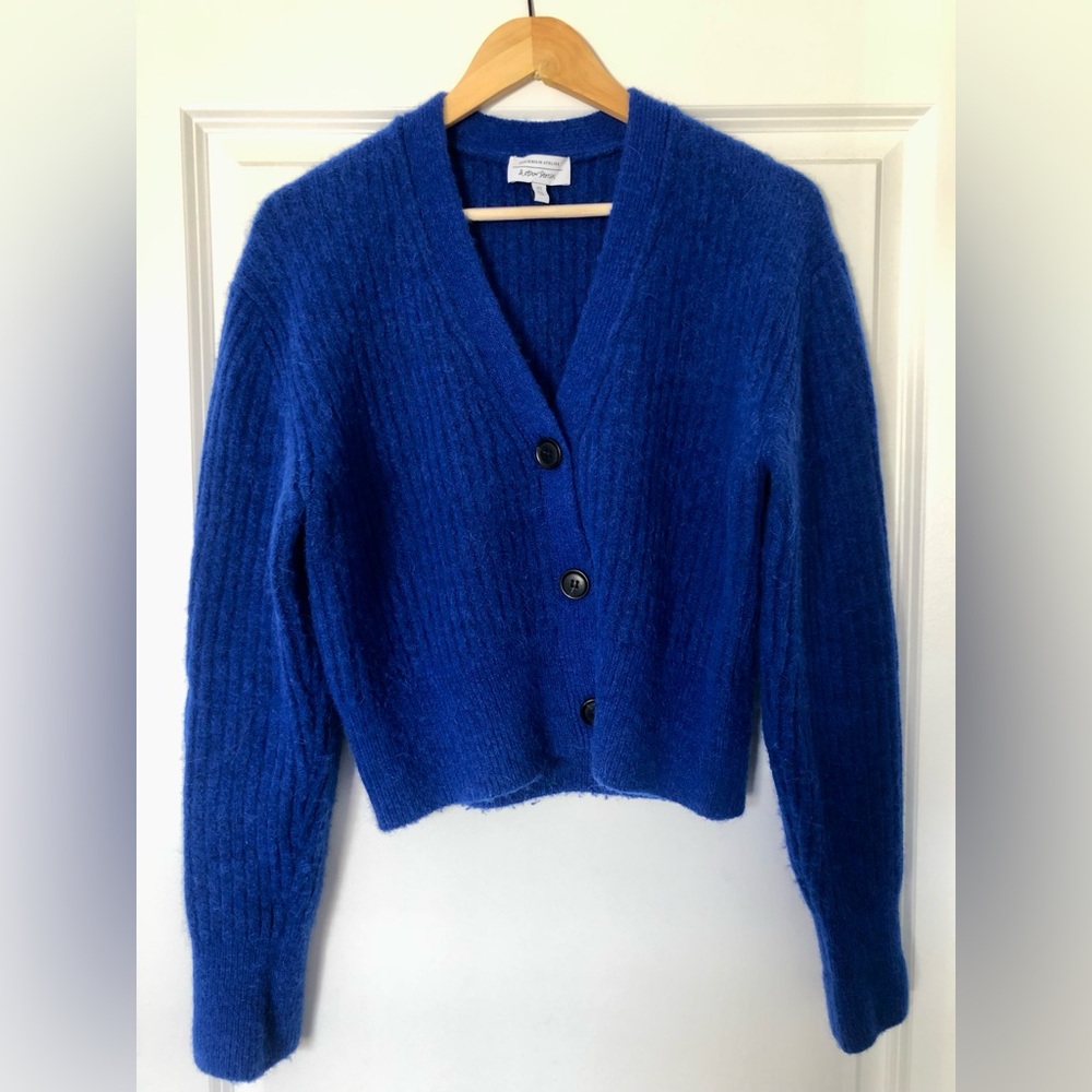 & Other Stories royal blue cropped cardigan
